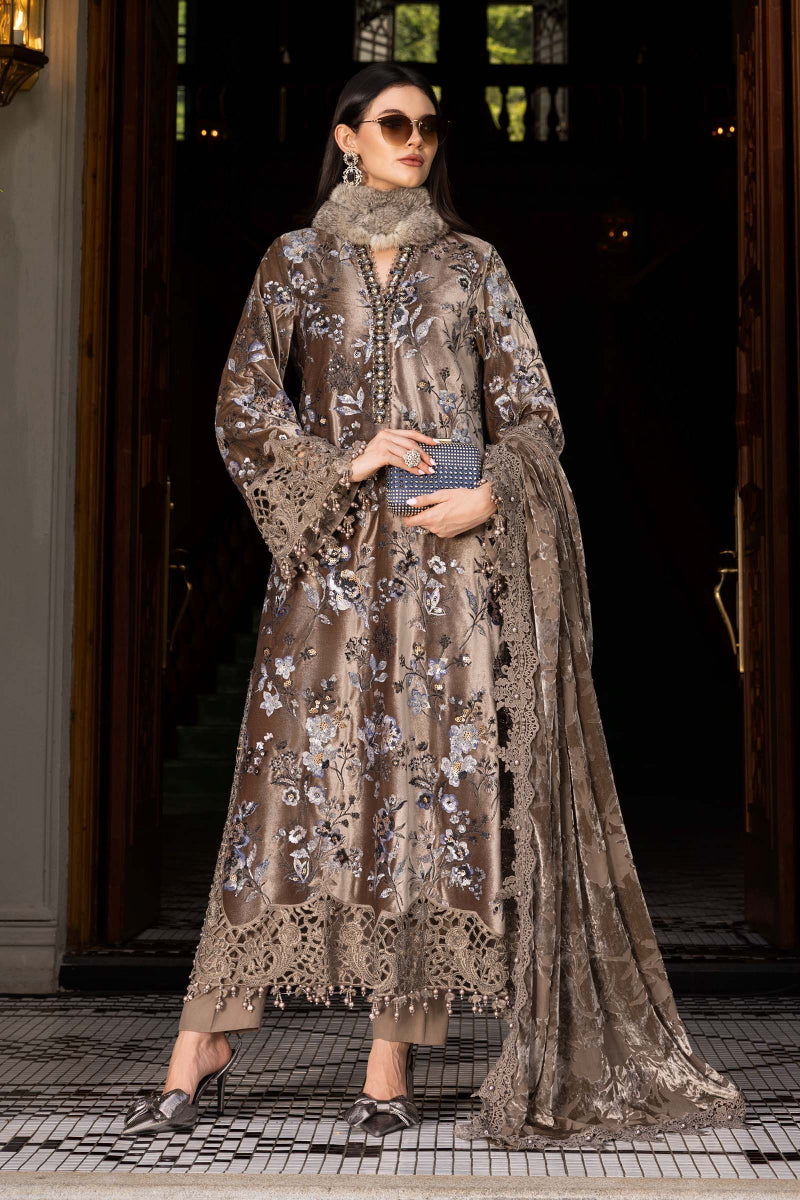03-Piece Embroidered Velvet Suit- Ready To Wear