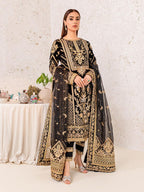 Noir Black & Gold Accent: Heavy Embroidered Velvet Suit - Ready To Wear