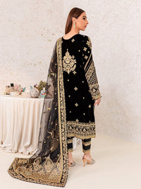 Noir Black & Gold Accent: Heavy Embroidered Velvet Suit - Ready To Wear