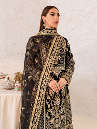 Noir Black & Gold Accent: Heavy Embroidered Velvet Suit - Ready To Wear