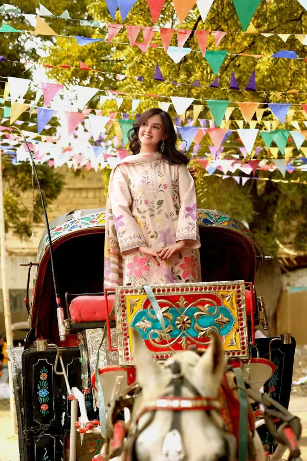 03-Piece Embroidered Lawn Suit With Silk Dupatta | Ready To Wear