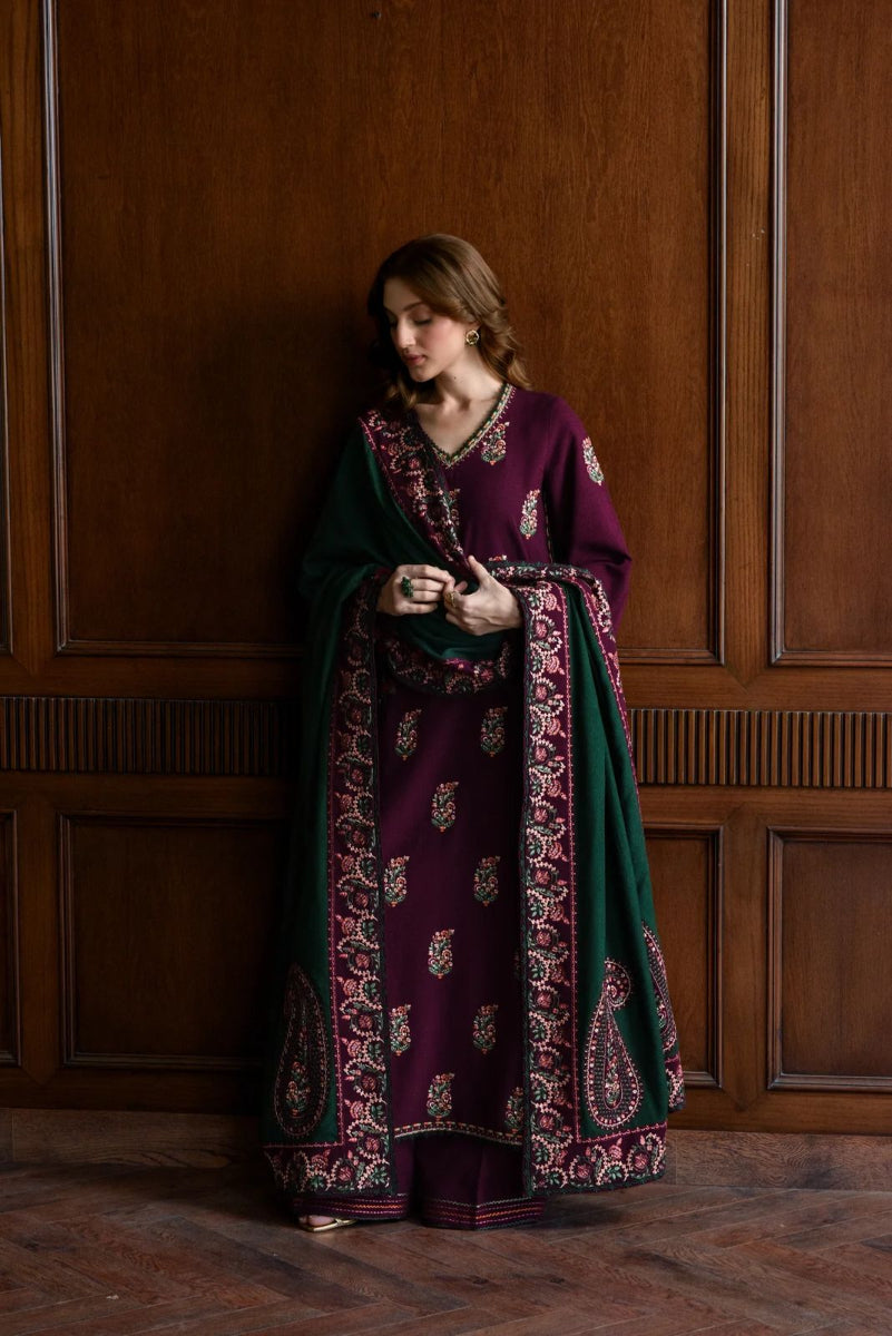 Plum & Emerald Heritage - 3 Piece Embroidered Suit | Ready To Wear