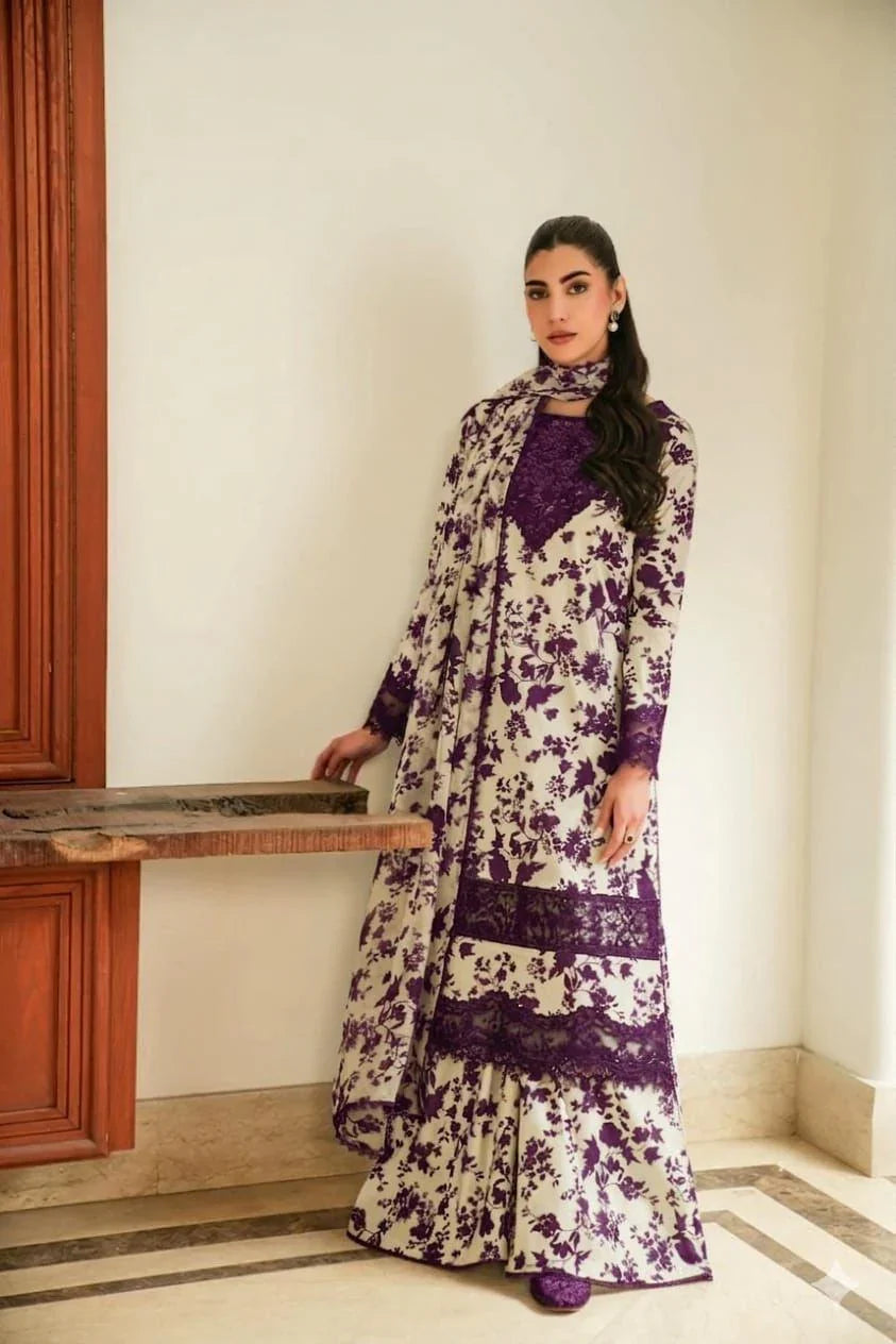 03-Piece Printe Lawn Suit With Embroidery | Ready To Wear
