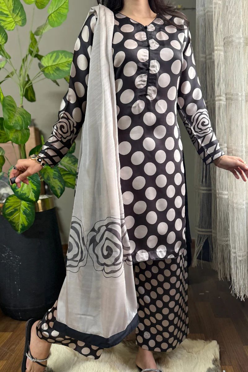 03-Piece Floral Printed SIlk Suit | Ready To Wear