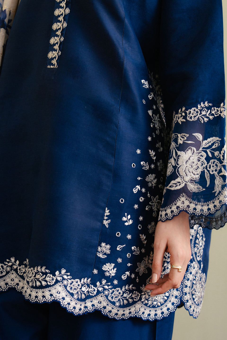 Deep Navy Flora - 3 Piece Embroidered Suit | Ready To Wear