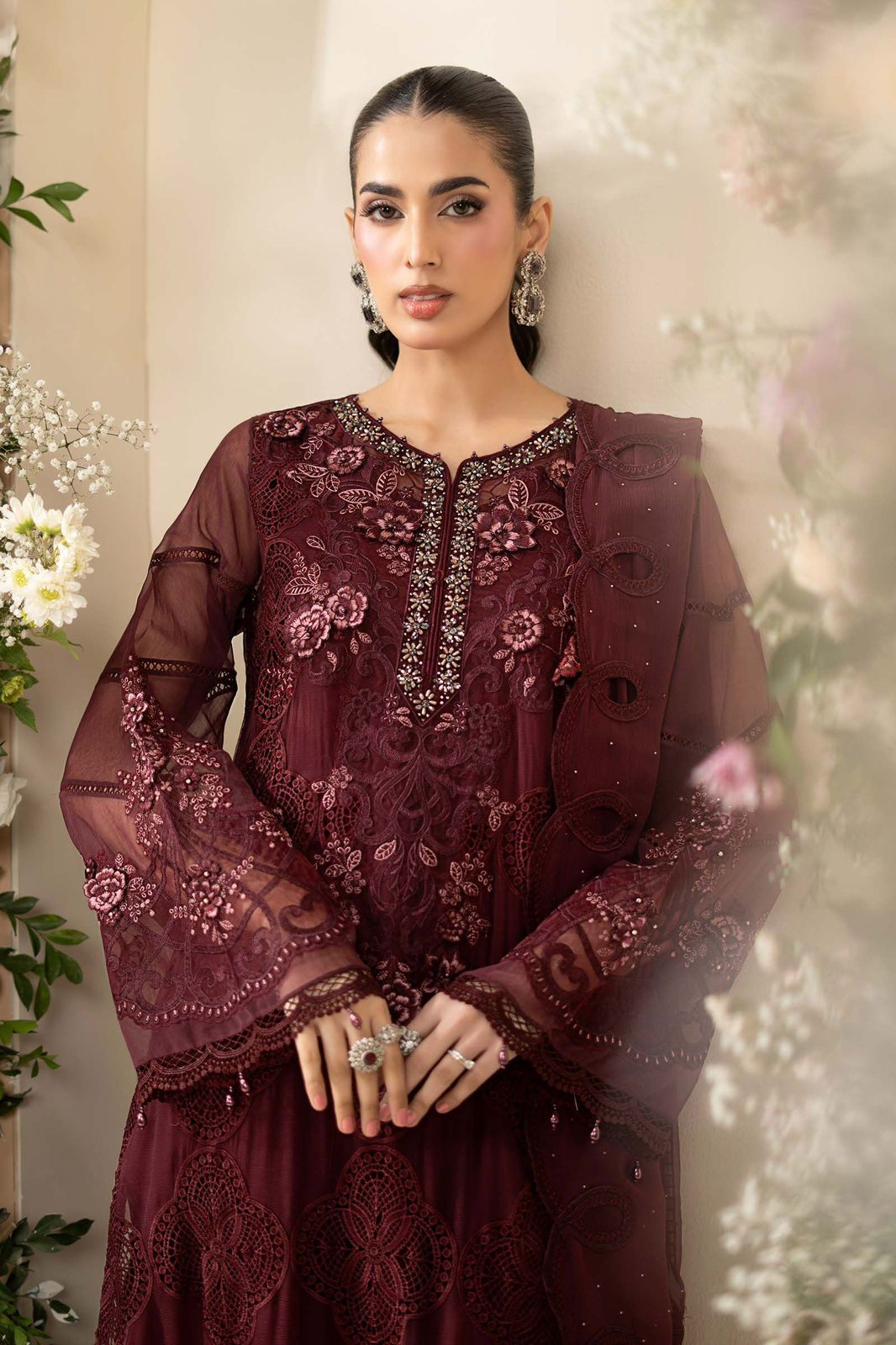 03-Piece Chiffon Suit With Chikankari Embroidery | Ready To Wear