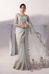 Grey - Embroidered Net Saree | Ready To Wear