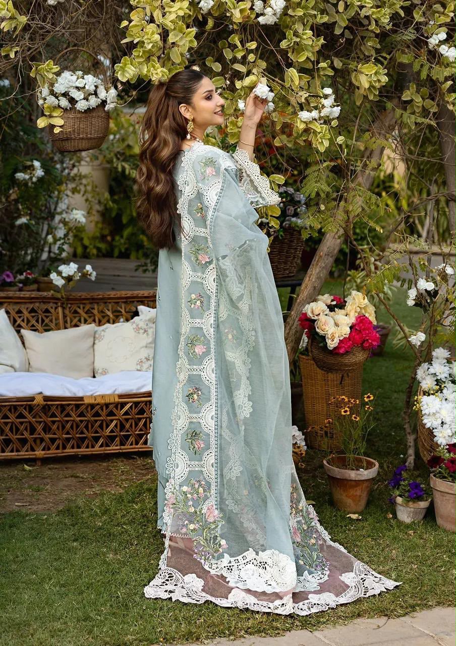 03-Piece Embroidered Lawn Suit With Net Dupatta | Ready To Wear