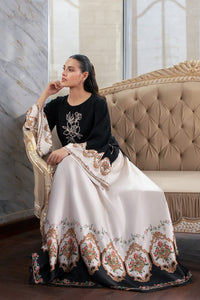 Black Pearl & Cream: Floral Silk Suit - Ready To Wear