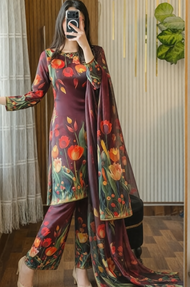 Digital Print Silk 3pcs (3D FLOWERS)