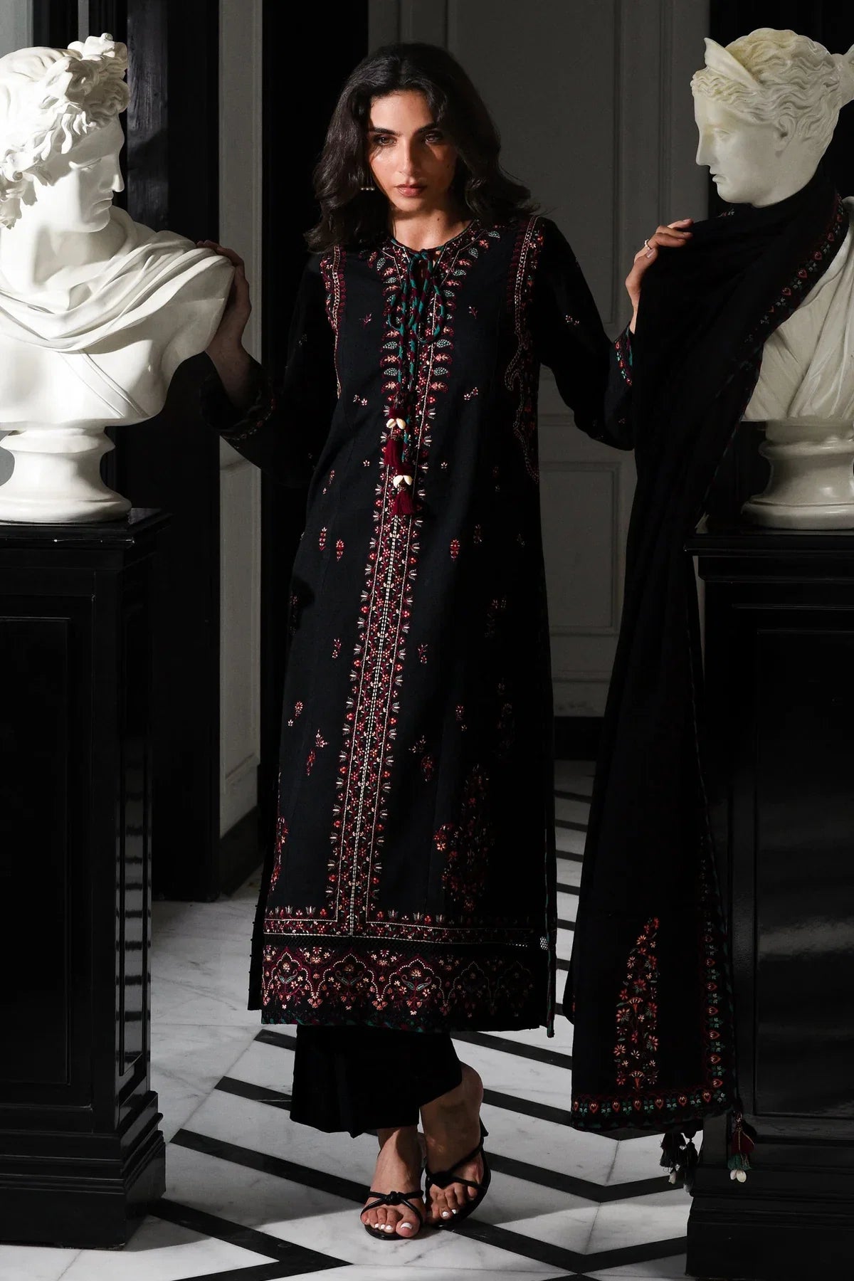 03-Piece Embroidered Cotton Suit With Chiffon Dupatta | Ready To Wear