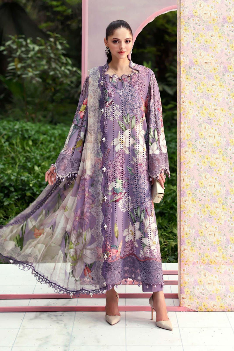 03-Piece Embroidered Printed Lawn Suit With Chiffon Dupatta | Ready To Wear