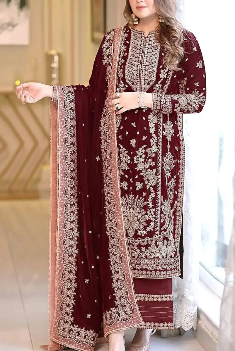 03-Piece Chffom Suit With Embroidery | Ready To Wear