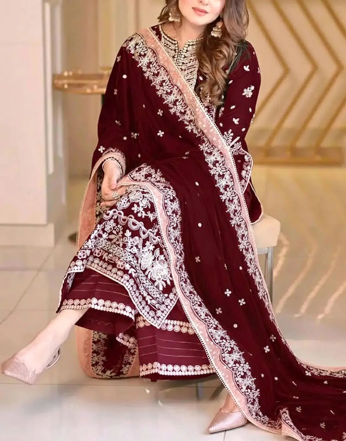 03-Piece Chffom Suit With Embroidery | Ready To Wear