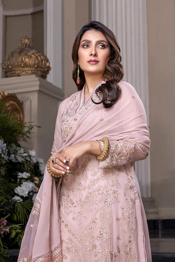 The Dusty Lavender Grace: Embroidered Chiffon 3 Pcs Suit - Ready To Wear