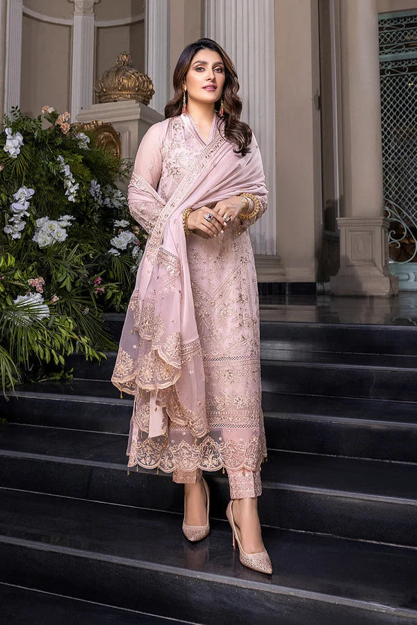 The Dusty Lavender Grace: Embroidered Chiffon 3 Pcs Suit - Ready To Wear