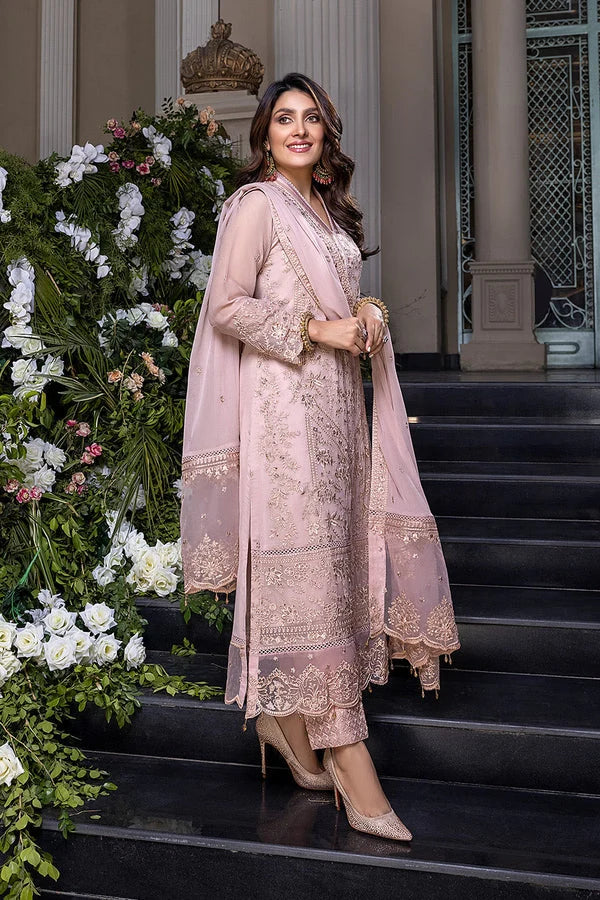 The Dusty Lavender Grace: Embroidered Chiffon 3 Pcs Suit - Ready To Wear