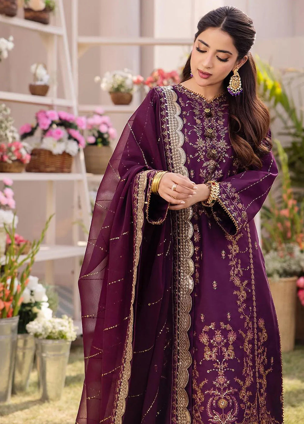 Dhanak Rang by Asim Jofa Embroidered Ciffon 03 Peace  Suit - Ready To Wear