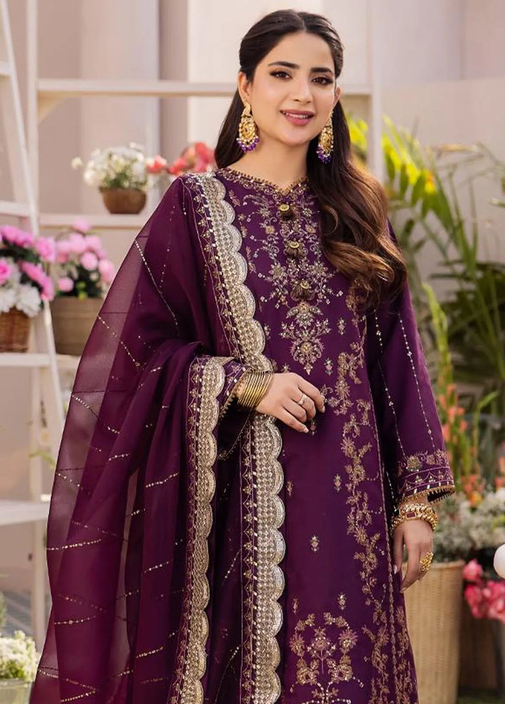 Dhanak Rang by Asim Jofa Embroidered Ciffon 03 Peace  Suit - Ready To Wear