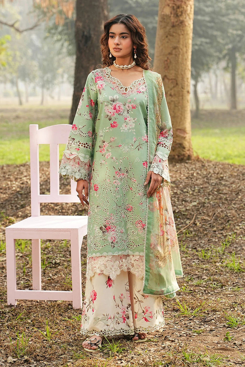 Pastel Mint & Blush Floral: Printed Lawn 03 Peace Suit - Ready To Wear