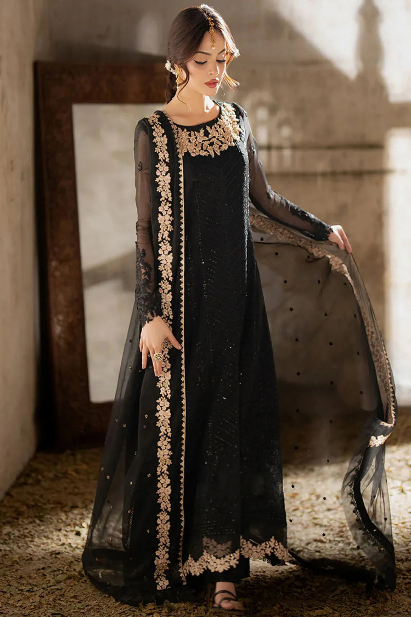 Azure Midnight  Embroidered Ciffion 03 Piece Suit- Ready To Wear