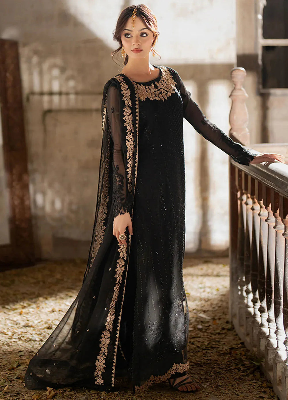 Azure Midnight  Embroidered Ciffion 03 Piece Suit- Ready To Wear