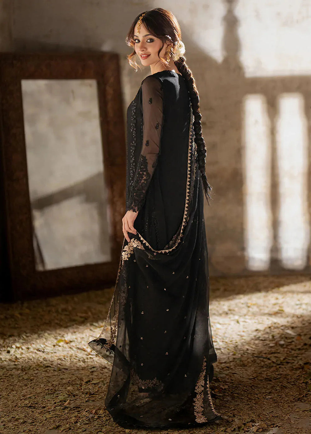 Azure Midnight  Embroidered Ciffion 03 Piece Suit- Ready To Wear