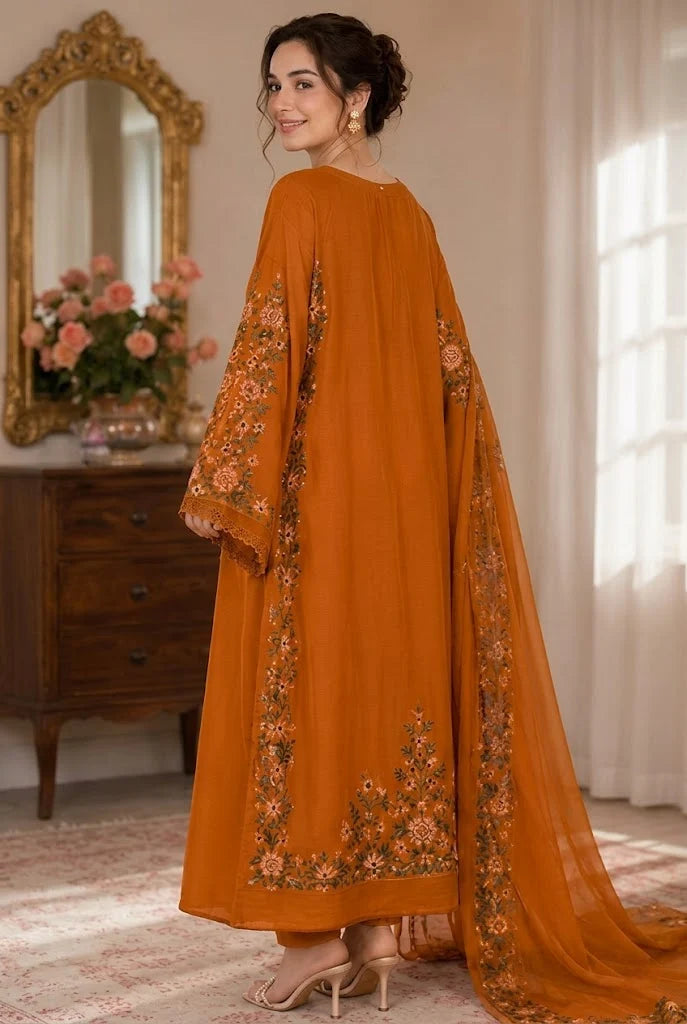 Warm Ochre Mustard: Embroidered Silk Kaftan Style Shirt  - Ready To Wear