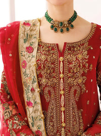Bridal Red: Embroidered Chiffon Suit With Organza Dupatta -  Ready To Wear
