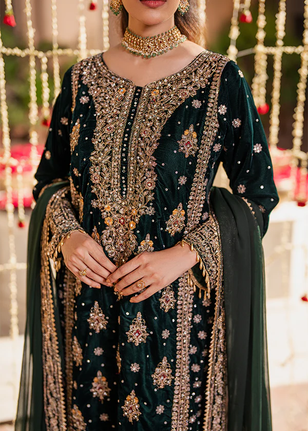 Haseens Velvet hand Embellished & Embroidered 3 Piece Suit - Ready To Wear
