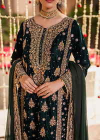Haseens Velvet hand Embellished & Embroidered 3 Piece Suit - Ready To Wear