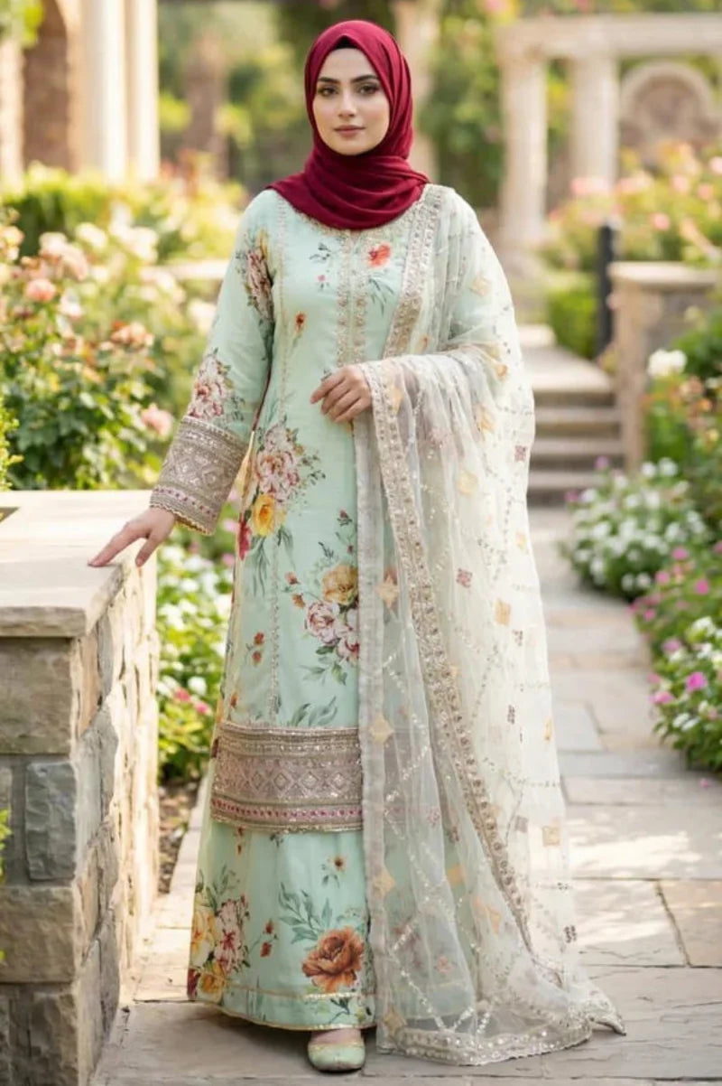 03-Piece Printed Lawn Suit With Embroidery | Ready To Wear