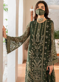 Olive Moss Green & Antique Gold: Embroidered Chiffon Suit - Ready To Wear