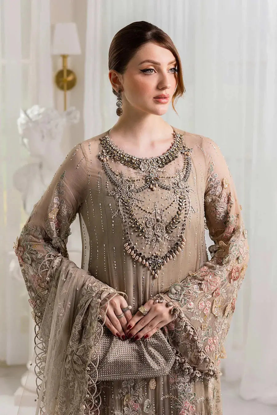 Maria B Luxury Heavy Embroidered Ciffion 03 Peace Suit - Ready To Wear