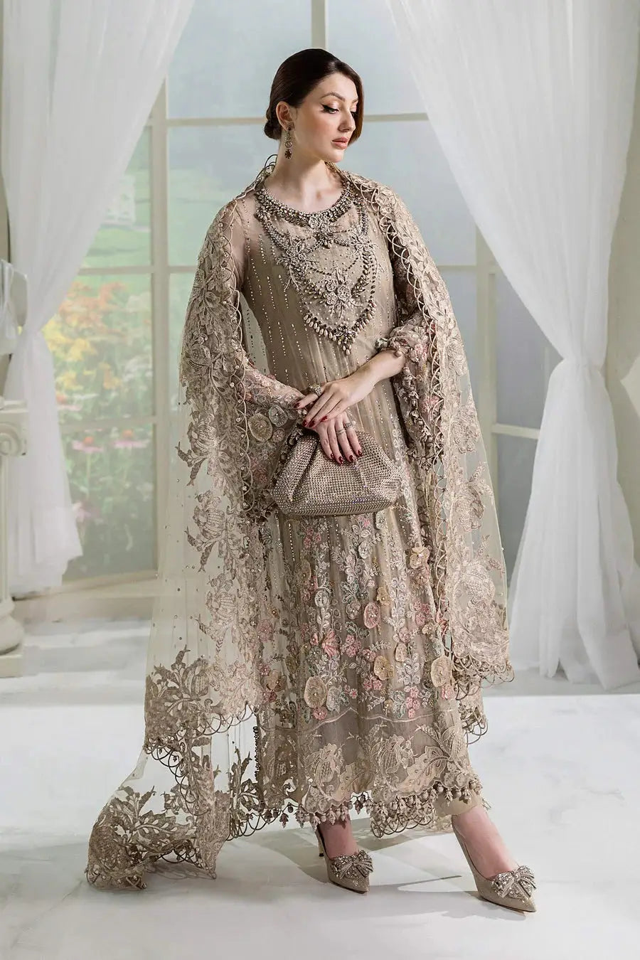 Maria B Luxury Heavy Embroidered Ciffion 03 Peace Suit - Ready To Wear