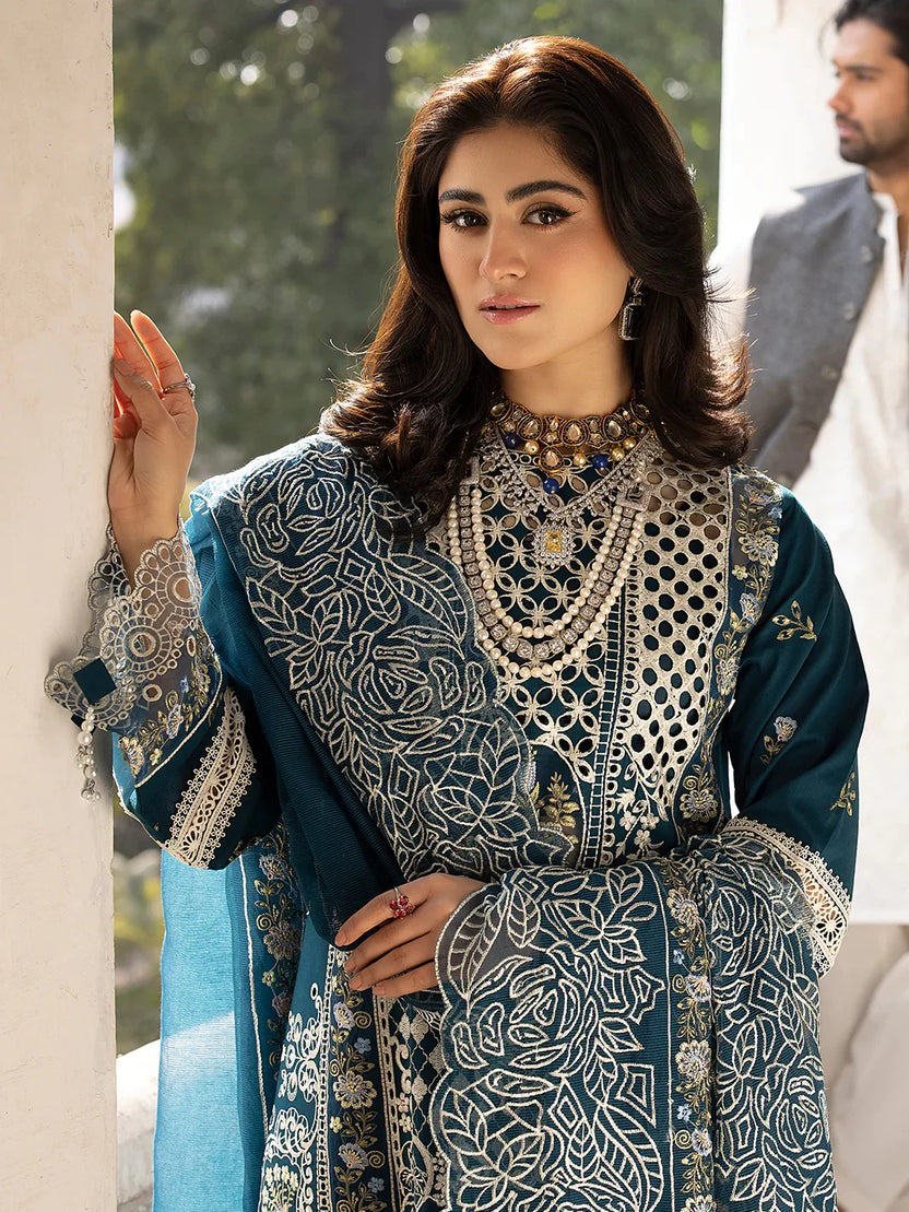 03-Piece Embroiedred Cotton Suit With Net Dupatta - Ready To Wear