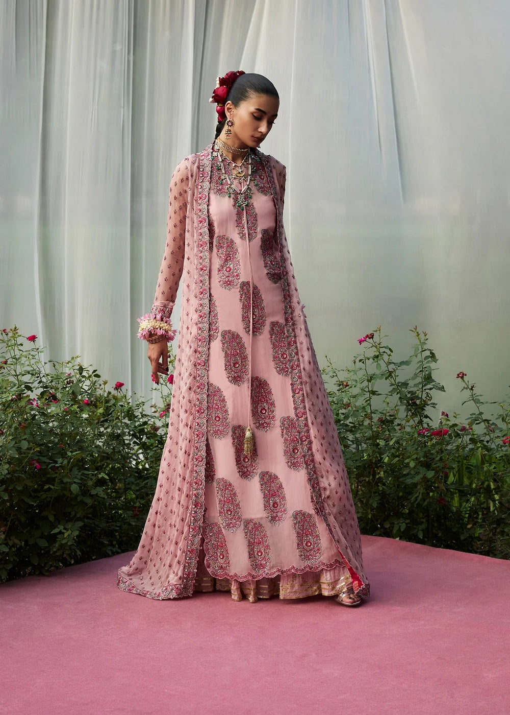 Hussain Rehar Chiffon Embrodiered Gharara Dress - Ready To Wear
