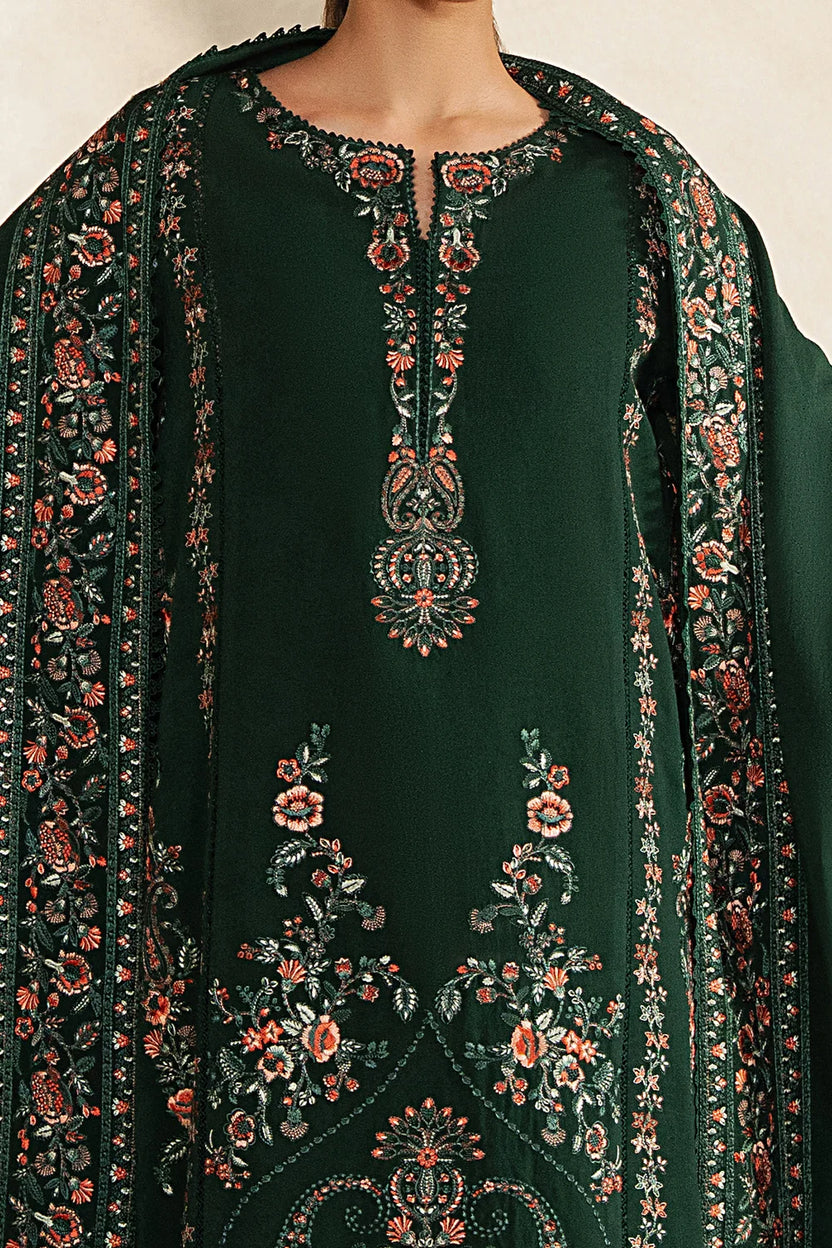 Forest Green & Multi-Color: Embroidered Lawn Suit -  Ready To Wear