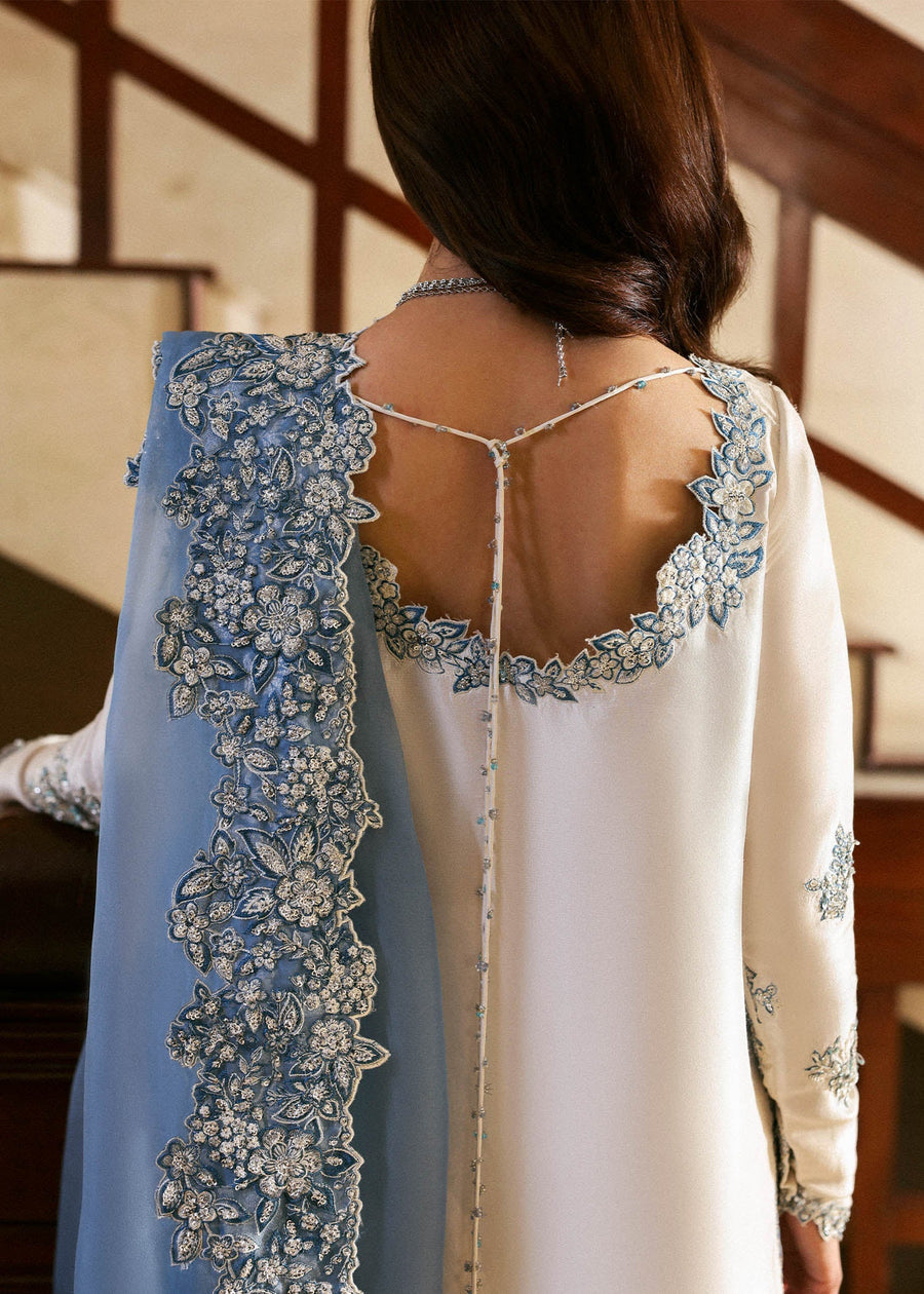 Hussain Rehar Raw Silk Embroidered 03 Piece Suit - Ready To Wear