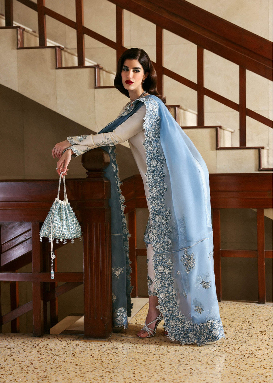 Hussain Rehar Raw Silk Embroidered 03 Piece Suit - Ready To Wear