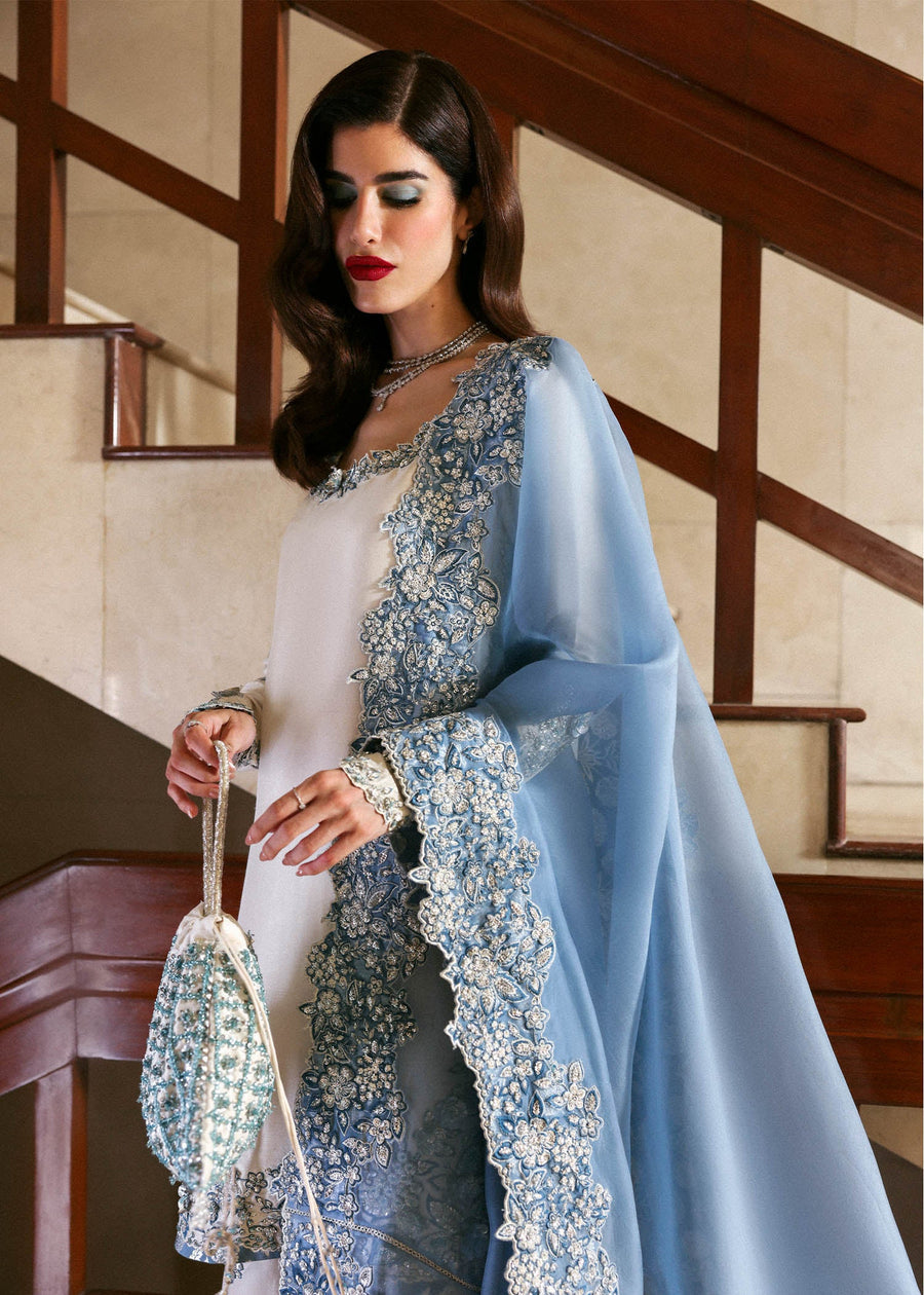 Hussain Rehar Raw Silk Embroidered 03 Piece Suit - Ready To Wear