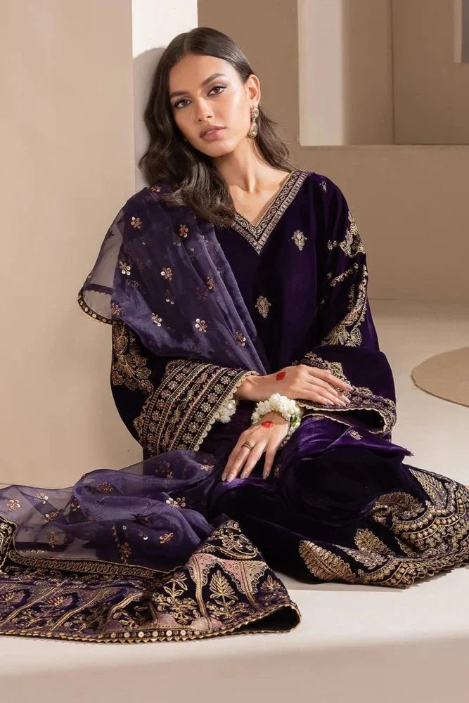 03-Piece Velvel Micron Suit With Embroidery | Ready To Wear