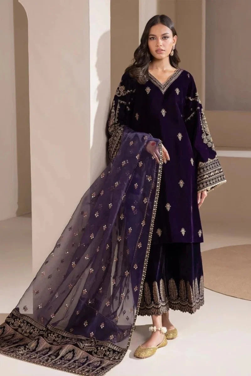 03-Piece Velvel Micron Suit With Embroidery | Ready To Wear